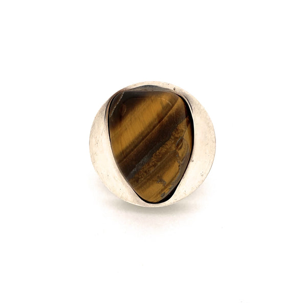 detail Uni David-Andersen Norway extra large vintage silver tiger eye ring Marianne Berg Scandinavian Modernist jewelry design