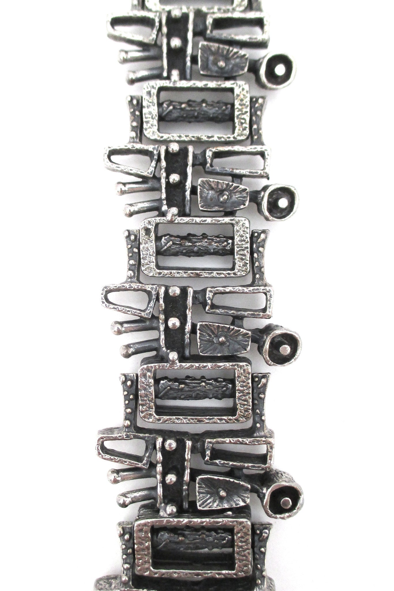 Guy Vidal Canada vintage brutalist pewter complex surfaces link bracelet