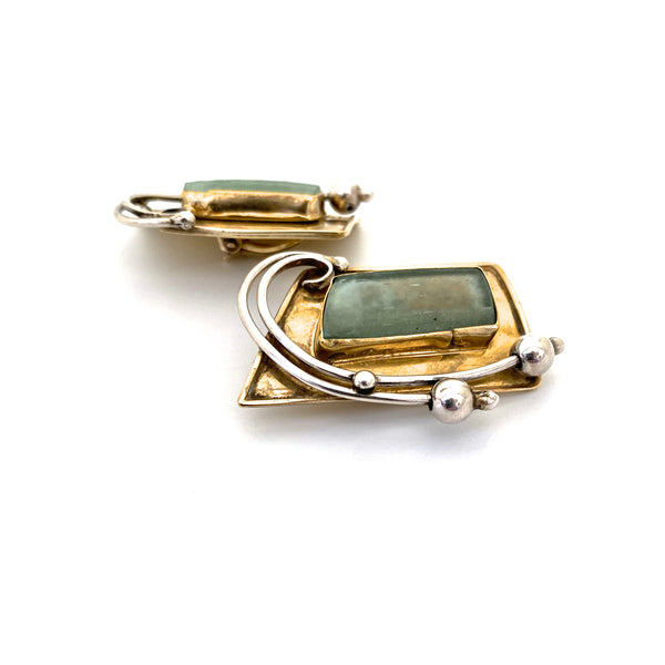 profile Rachel Gera Israel vintage silver Roman glass large earrings 1980s 