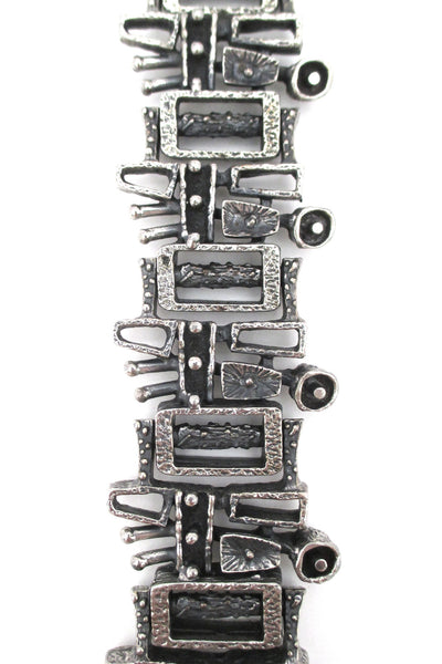 Guy Vidal Canada vintage brutalist pewter complex surfaces link bracelet