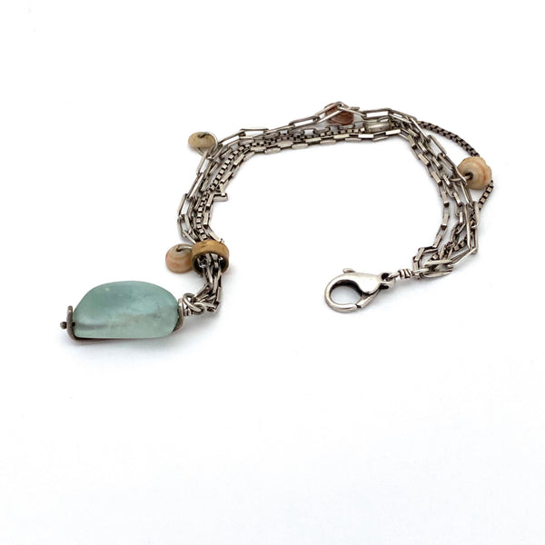 Beth Orduna sterling silver beach glass, shells & mixed metals bracelet