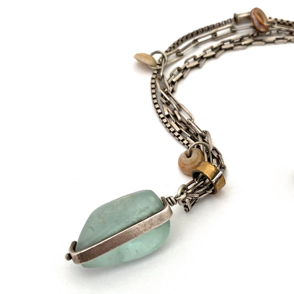 detail Beth Orduna USA silver beach glass shells multi chain bracelet
