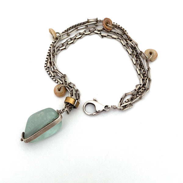 Beth Orduna sterling silver beach glass, shells & mixed metals bracelet