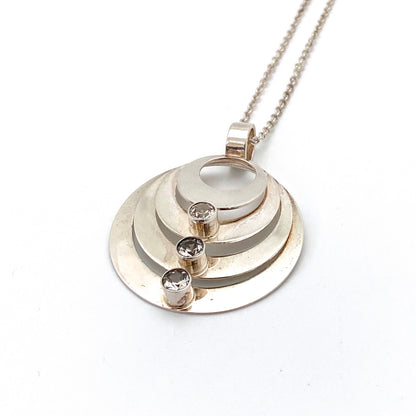 detail Kultaseppa Salovaara Finland large vintage layered silver rock crystal pendant necklace Scandinavian Modernist jewelry design