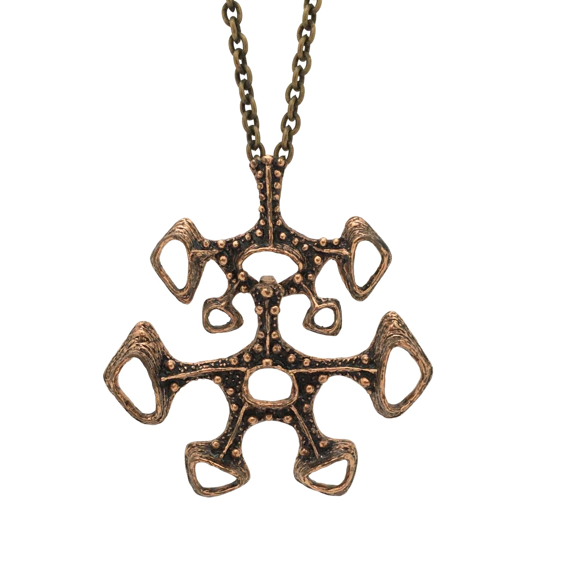 detail Studio Else & Paul Norway large vintage bronze kinetic pendant necklace Scandinavian Modernist jewelry design