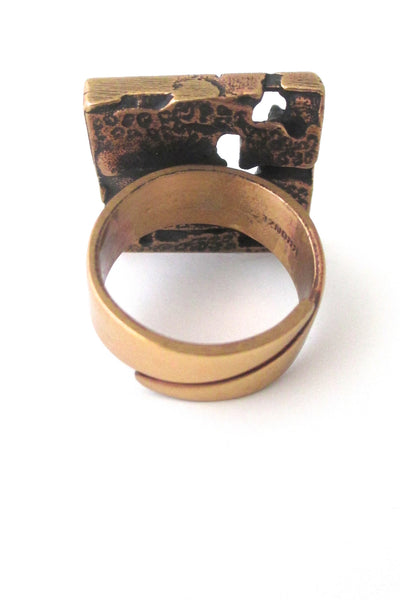 Jorma Laine polished bronze pierced square ring