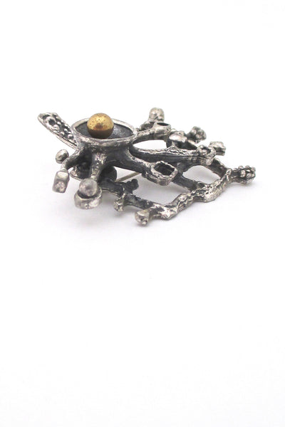 detail Guy Vidal Canada vintage brutalist pewter bronze sphere large dimensional brooch
