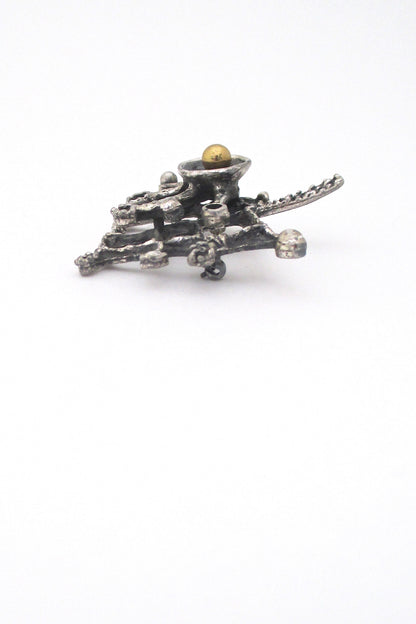 profile Guy Vidal Canada vintage brutalist pewter bronze sphere large dimensional brooch