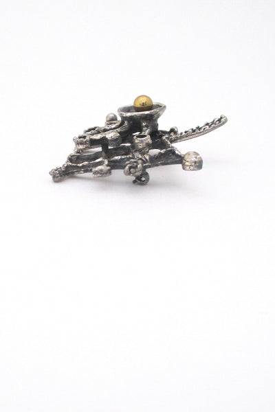 profile Guy Vidal Canada vintage brutalist pewter bronze sphere large dimensional brooch