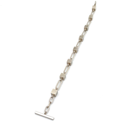 detail Arne Johansen Denmark vintage silver cubes link bracelet Scandinavian Modernist jewelry design