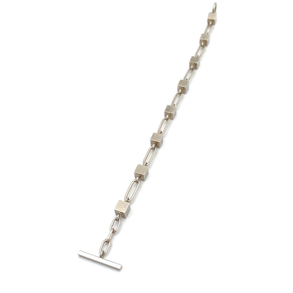 detail Arne Johansen Denmark vintage silver cubes link bracelet Scandinavian Modernist jewelry design