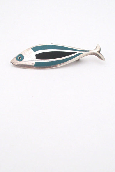 Erik Magnussen silver & enamel fish brooch - rare