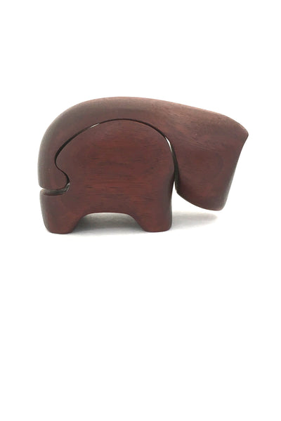 profile Deborah Bump vintage teak wood bear puzzle trinket box 1970s