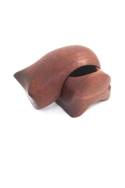 detail Deborah Bump vintage teak wood bear puzzle trinket box 1970s