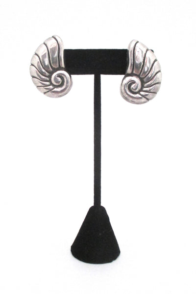 detail William Spratling Mexico vintage silver nautilus shell earrings post backs for pierced ears