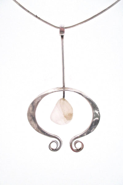 detail Tone Vigeland Plus Studio Norway vintage silver quartz pendant and neck ring necklace Scandinavian Modern design