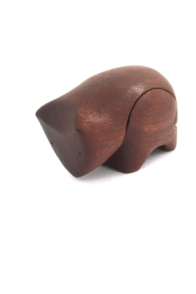 Deborah Bump vintage teak wood bear puzzle trinket box 1970s