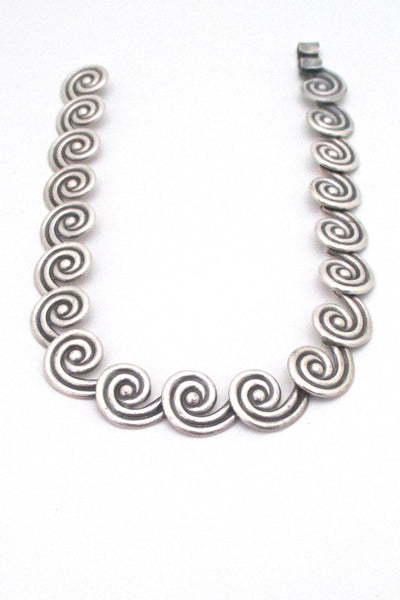los Castillo Taxco Mexico vintage heavy silver spirals choker necklace mid century modernist design