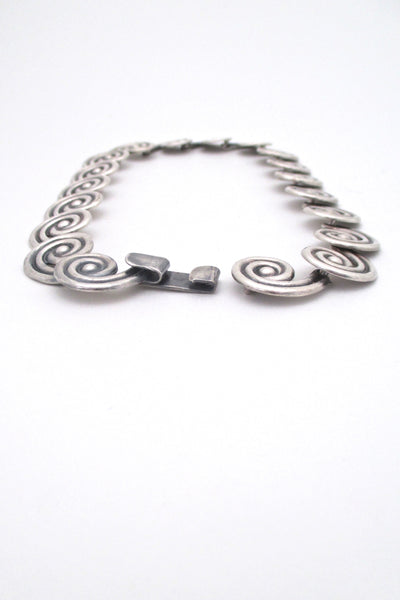 detail los Castillo Taxco Mexico vintage heavy silver spirals choker necklace mid century modernist design