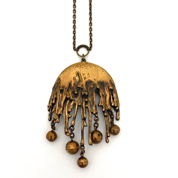 detail Pentti Sarpaneva Finland vintage bronze kinetic pendant necklace Scandinavian Modernist jewelry design