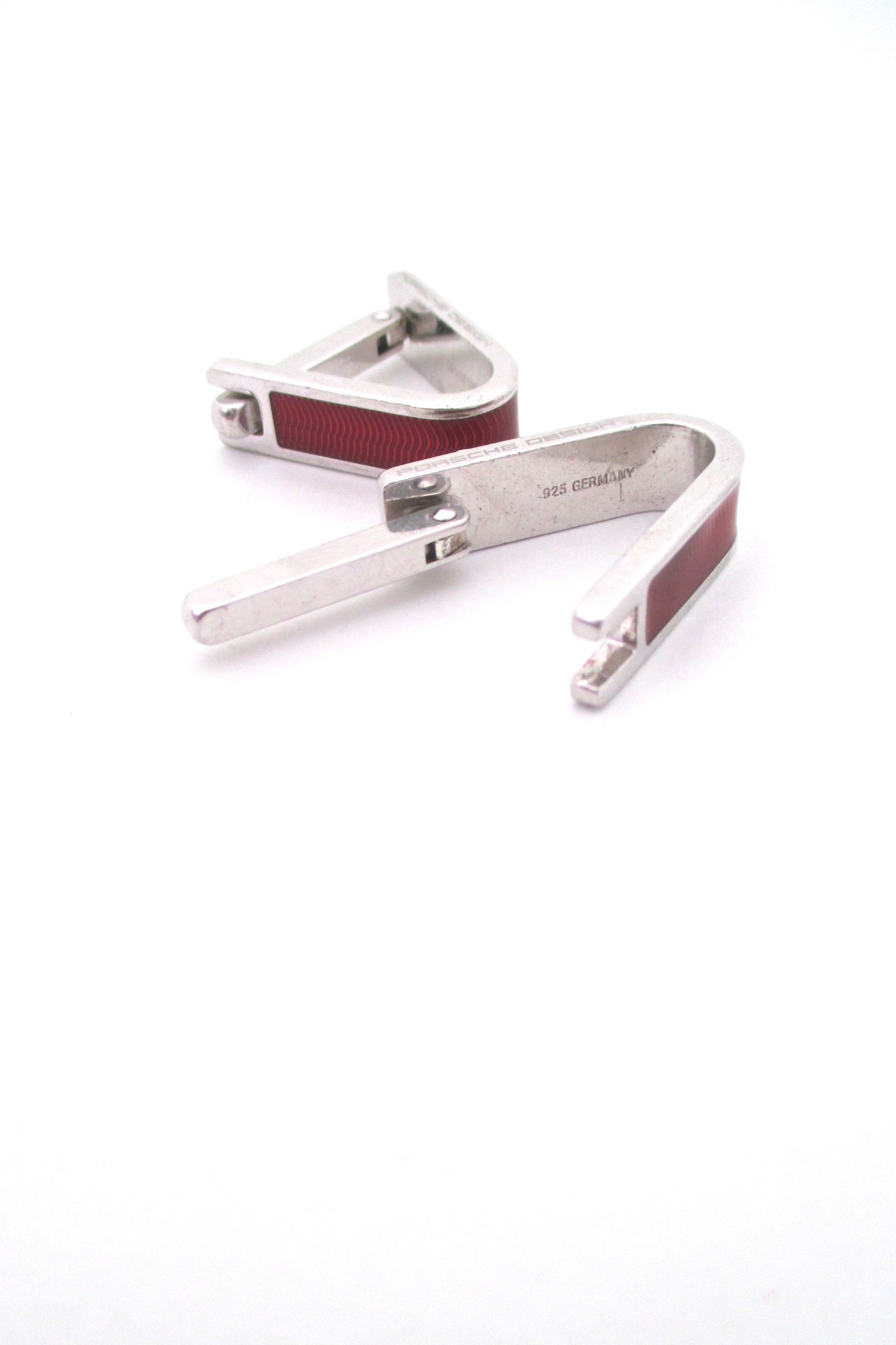 detail Porsche Design Germany sterling silver enamel Delta cufflinks
