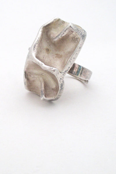 Matti Hyvarinen Finland modernist silver massive sculptural ring at Samantha Howard Vintage