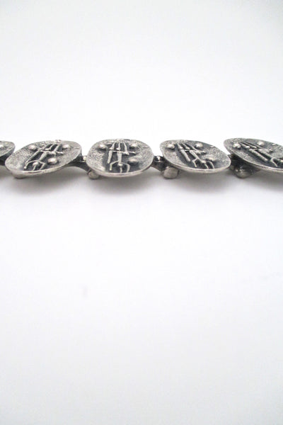 profile Robert Larin Canada vintage brutalist pewter panel link bracelet mid century design