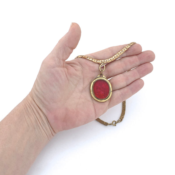 Rafael Canada brass & bright clear red choker necklace