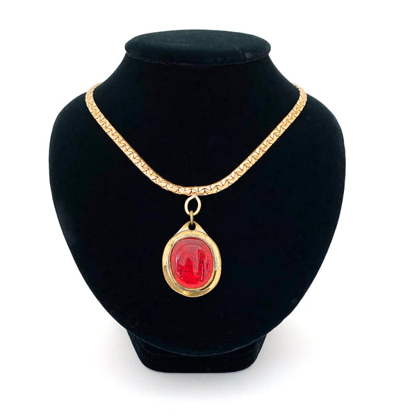 Rafael Canada brass & bright clear red choker necklace