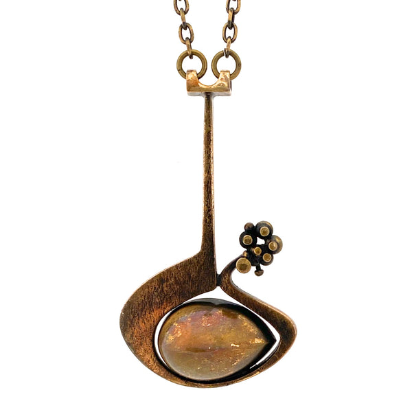 detail Jorma Laine Finland extra large vintage bronze dimensional pendant necklace Scandinavian Modern jewelry design