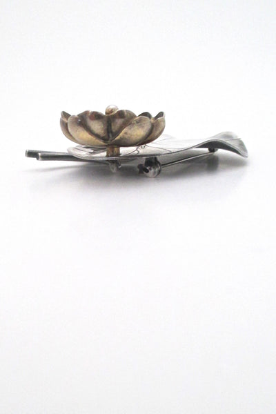 profile Anton Michelsen Denmark vintage dimensional silver large lily pad brooch