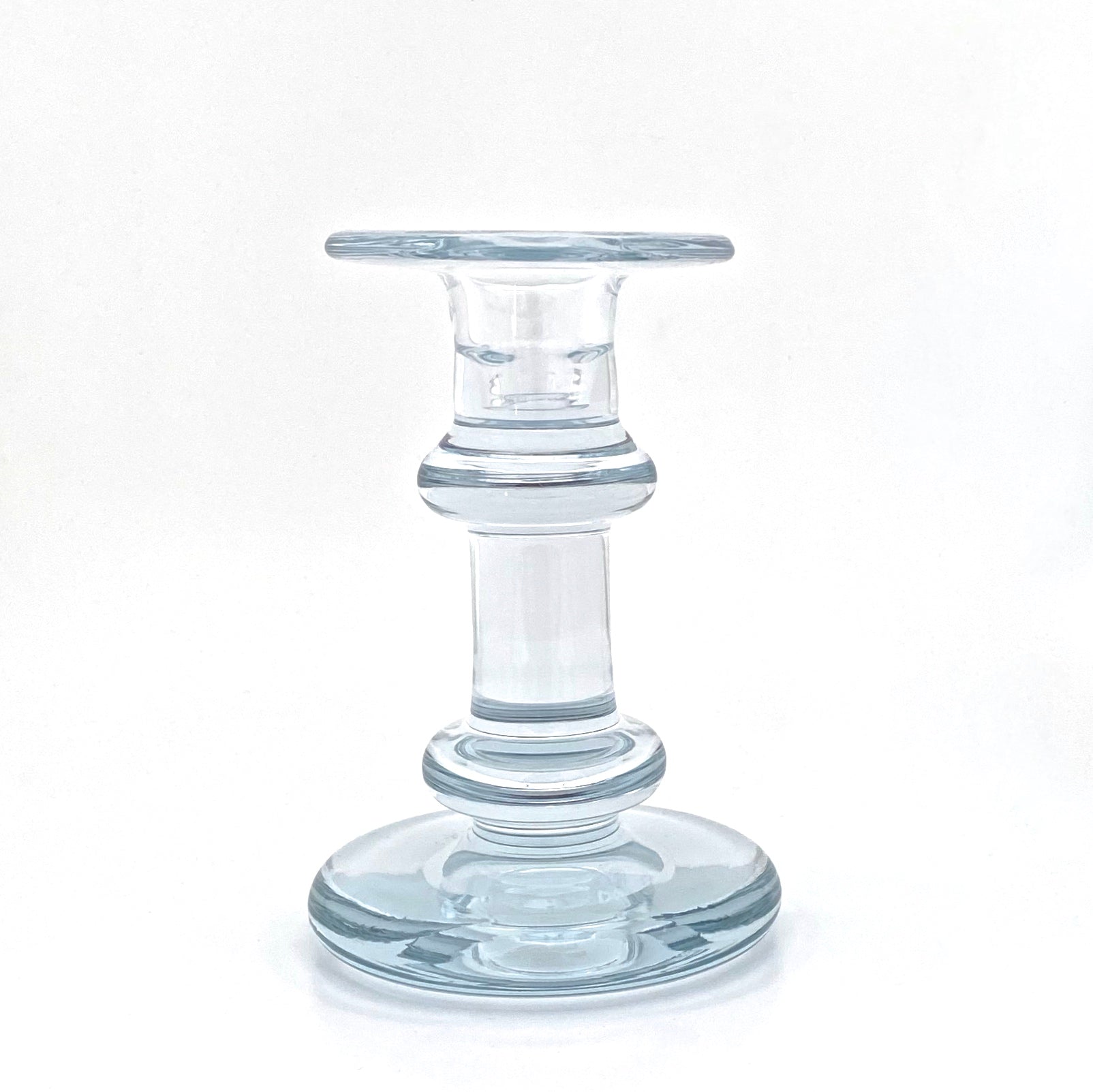 detail Holmegaard Denmark large vintage heavy glass candle holder Michael Bang signed Danish Modern design