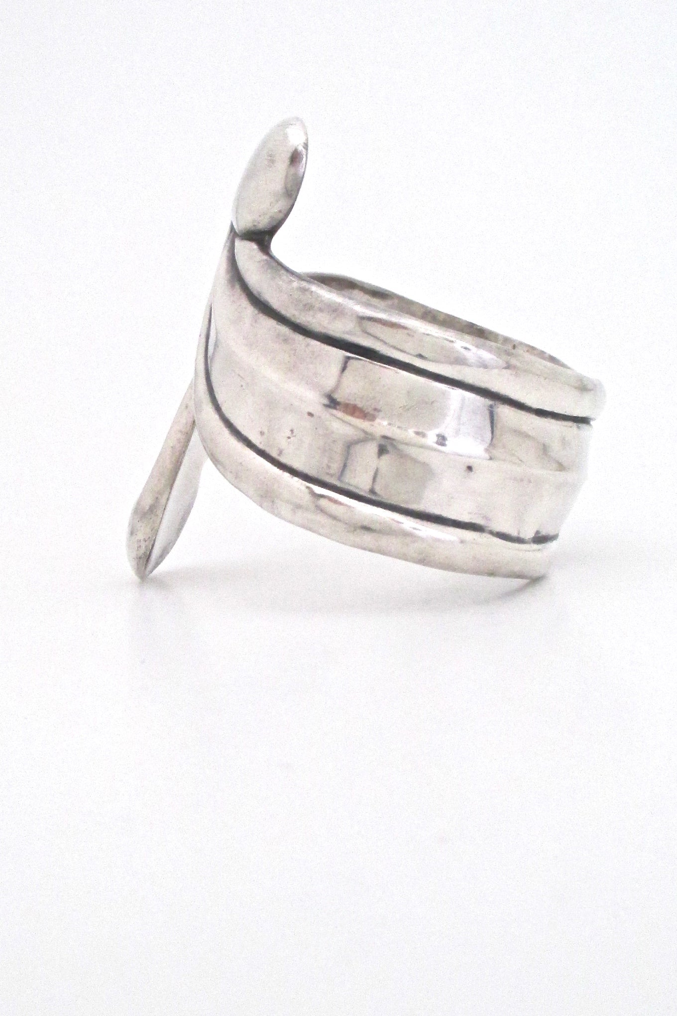 profile Taxco Mexico vintage sterling silver large modernist clamper bracelet mid century design