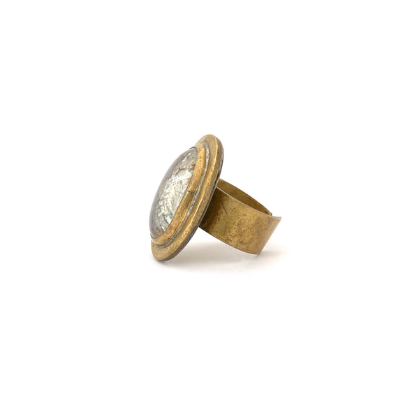 profile Rafael Alfandary Canada vintage brass glass oval ring Canadian brutalist jewelry design