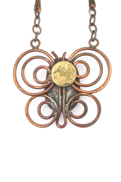 Rafael Canada copper large butterfly necklace ~ amber stone
