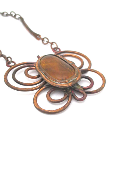 Rafael Canada copper large butterfly necklace ~ amber stone