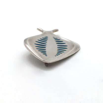 detail Georg Jensen Denmark vintage silver turquoise enamel brooch 343 by Henning Koppel Danish Modern jewelry design