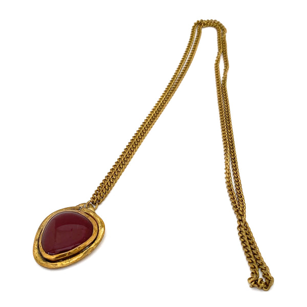 Rafael Canada extra long opaque red & brass pendant necklace