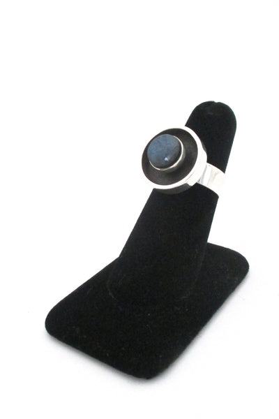 Elis Kauppi for Kupittaan Kulta Finland vintage silver labradorite shadowbox ring mid century modernist design