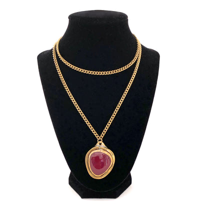 detail Rafael Alfandary Canada vintage extra long brass opaque red glass pendant necklace Canadian brutalist jewelry design