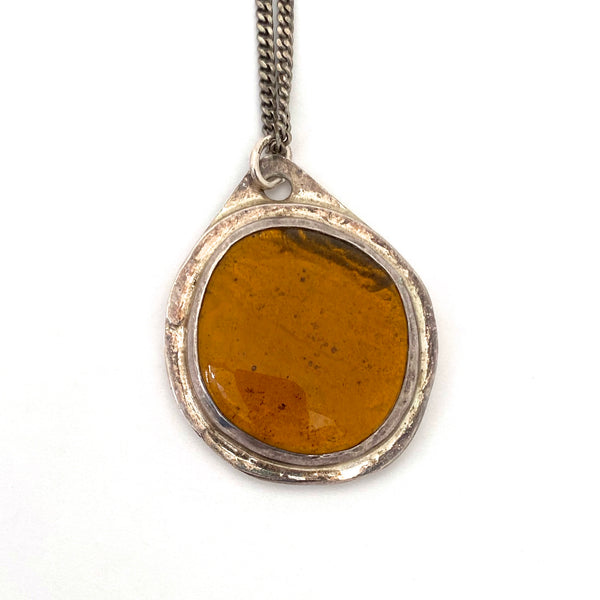 Rafael Canada sterling silver & amber glass pendant necklace
