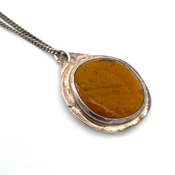 detail Rafael Alfandary Canada vintage sterling silver amber glass pendant necklace Canadian jewelry design