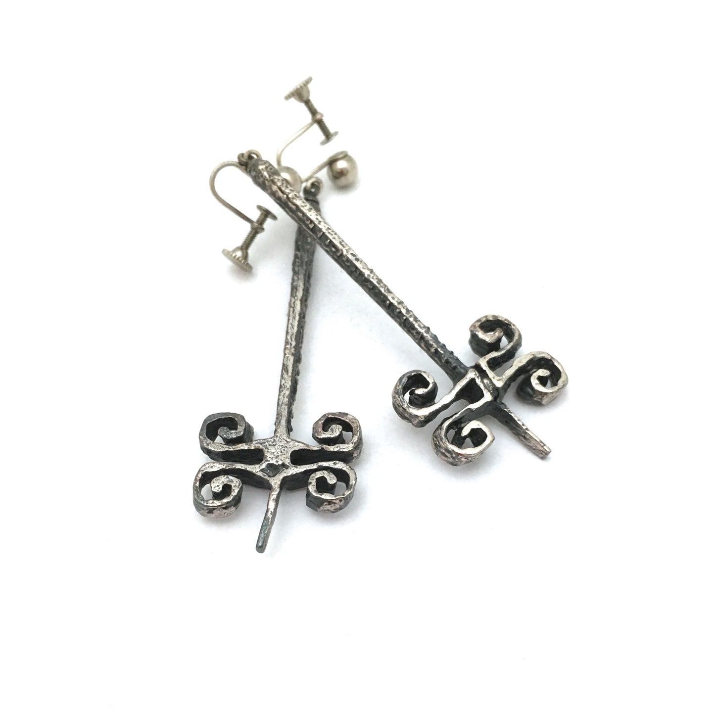 Guy Vidal brutalist pewter long drop earrings