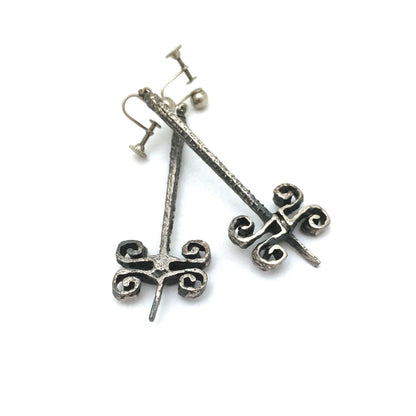Guy Vidal brutalist pewter long drop earrings
