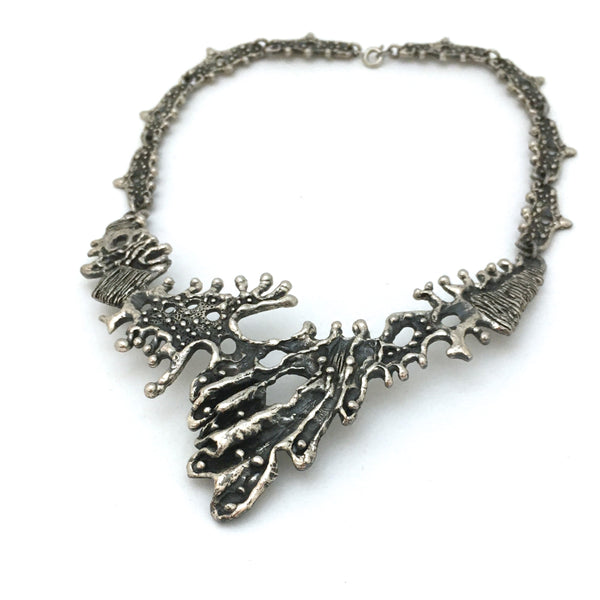 Guy Vidal brutalist pewter large bib necklace