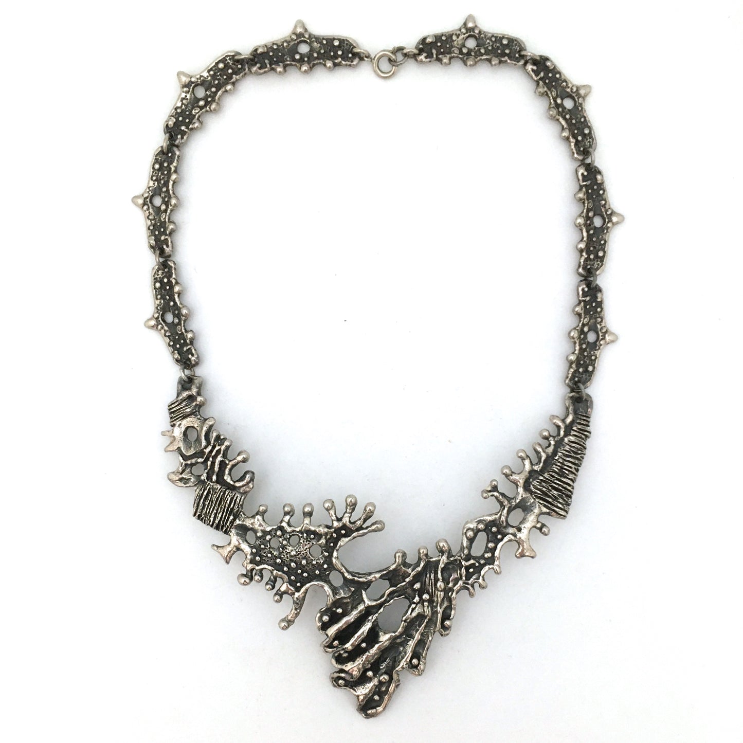 Guy Vidal brutalist pewter large bib necklace