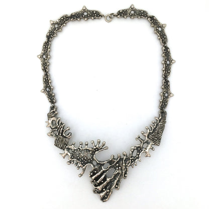 Guy Vidal brutalist pewter large bib necklace