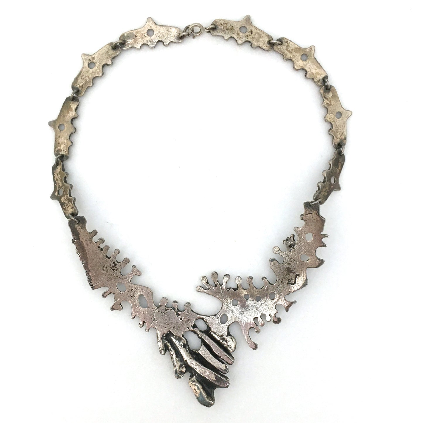 Guy Vidal brutalist pewter large bib necklace