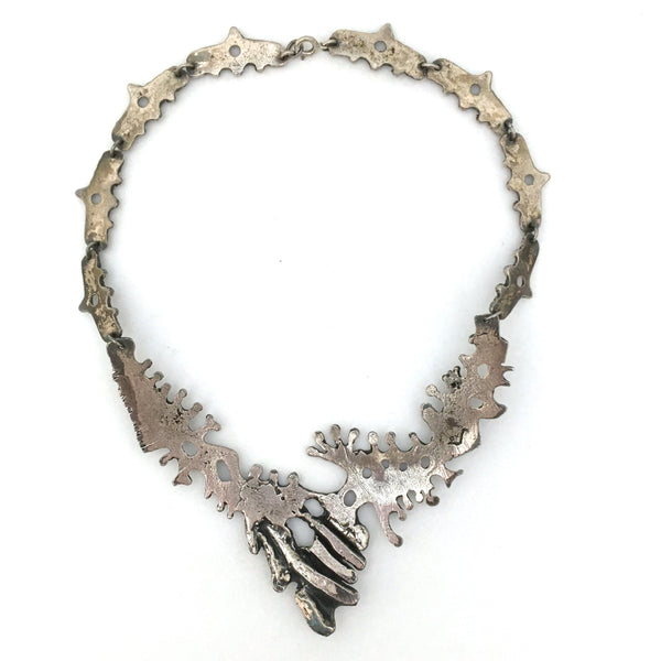 Guy Vidal brutalist pewter large bib necklace
