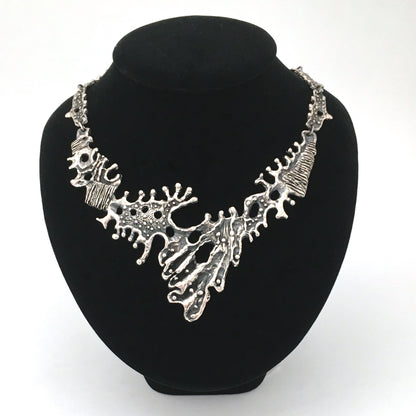 detail Guy Vidal Canada vintage brutalist pewter large bib necklace Canadian midcentury jewellery design